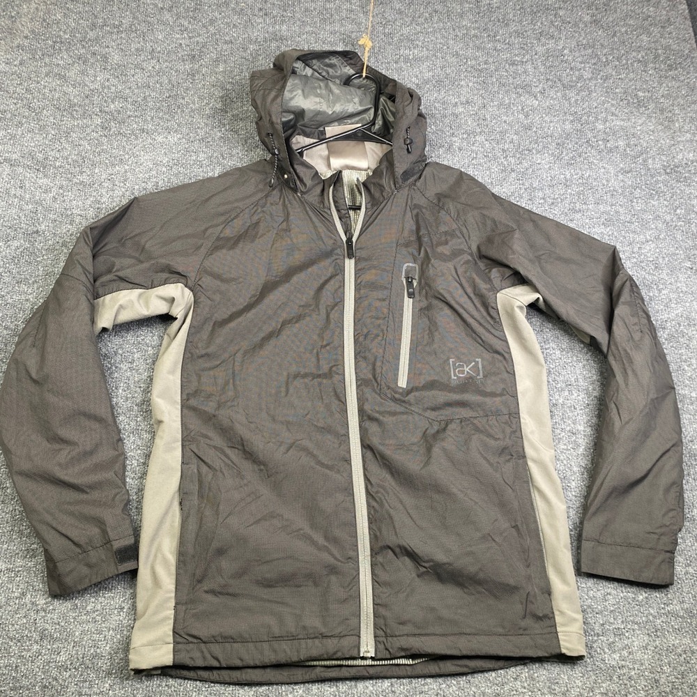 Burton ak Mens Small Gray Tan Full Zip Hooded Windbreaker Jacket RN 87380